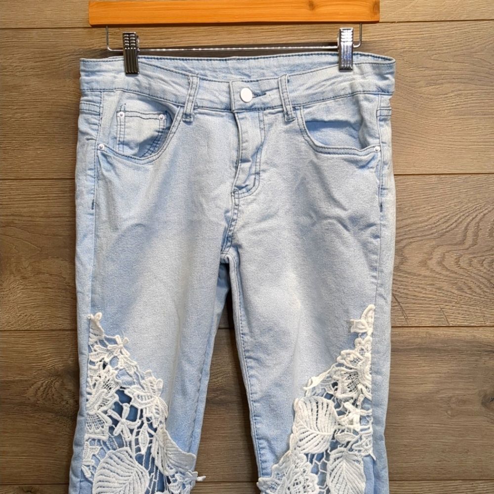 No Brand Lace-Embellished Stretchy Skinny Jeans Women's Size Medium